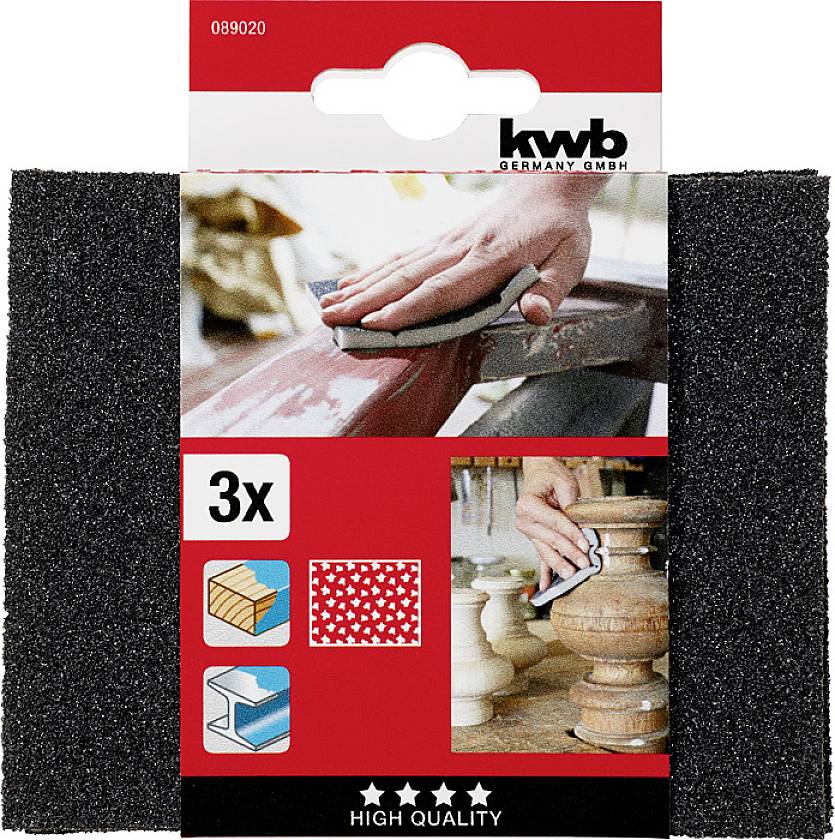 Kwb 089020 Schleifschwamm HOLZ & METALL, mittel 3St.
