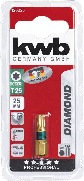 Kwb Diamond Torx T25 Schraubbit, 25 mm Länge in Blisterverpackung. Für Torx Schrauben, hohe Torsion, professionell.