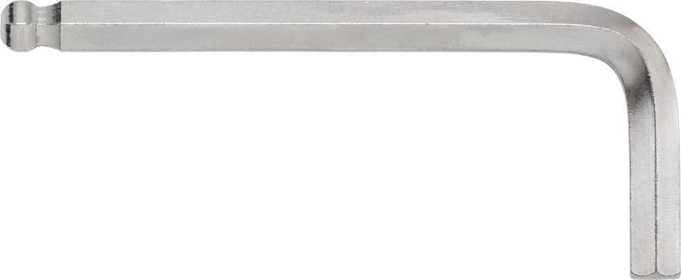 Ein silberfarbener Inbusschlüssel, im Profil gezeigt, mit langem und kurzem Schenkel, geeignet zum Lösen oder Festziehen von Schrauben.