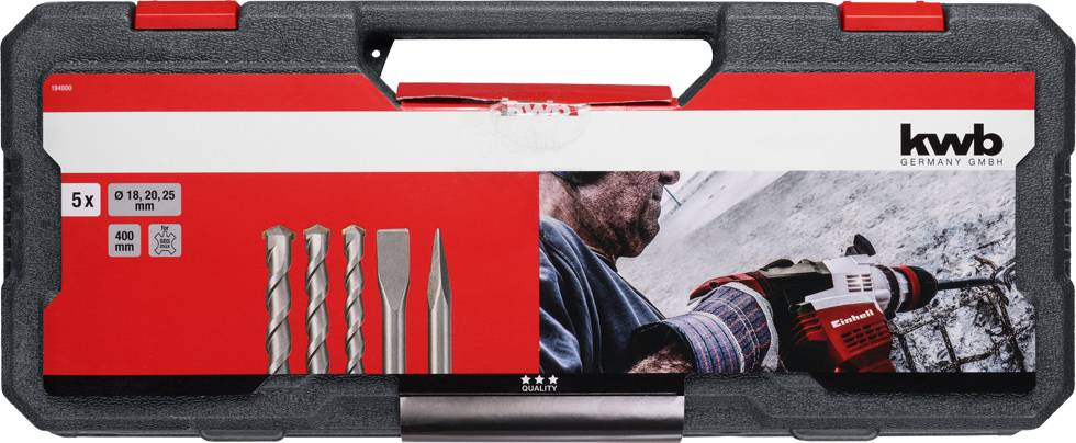Kwb 194000 40CR-Stahl Meißel-Set 5teilig 18 mm, 20 mm, 25mm Gesamtlänge 400mm SDS-Max 5St.