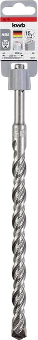 'kwb Hammerbohrer SDS-plus 18x250 mm' mit spiralförmigem Stahlbohrer, geeignet für Beton und Stein, abgebildet mit Verpackungsetikett.