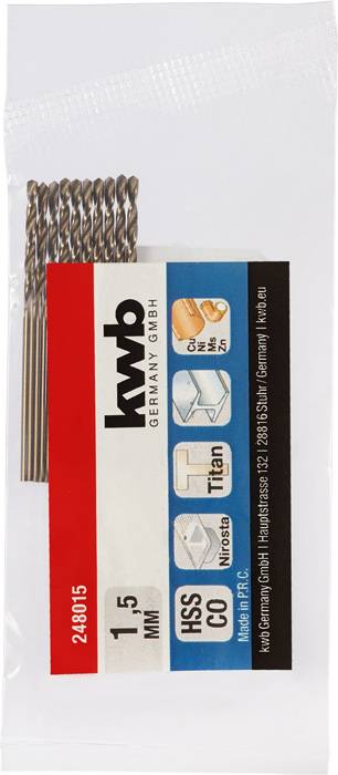 'kwb Germany GmbH' Bohrer-Set, 1,5 mm, HSS CO für Metall, Packung mit 10 Stück, Artikelnummer 248015.
