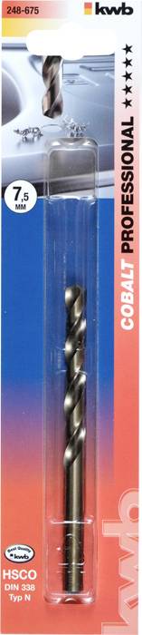 Kwb Kobalt Bohrer, 7,5 mm Durchmesser, HSS-Co Material, geeignet für professionelle Anwendungen, abgebildet in Originalverpackung.