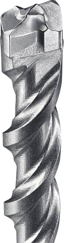 Nahaufnahme eines Bohrers mit spiralförmiger Nut und scharfer Spitze, geeignet für den präzisen Einsatz in Bauarbeiten oder Handwerk.