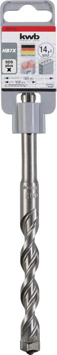 Bohrer der Marke 'kwb' mit SDS-Plus-Aufnahme, geeignet für Beton. Verpackung zeigt Bohrdurchmesser von 14 mm, Made in Germany.