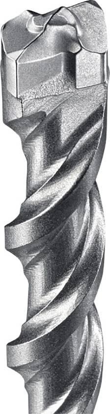Stahlbohrer mit spiraliger Nutung und scharfer Spitze; geeignet für hartes Material wie Beton oder Stein.