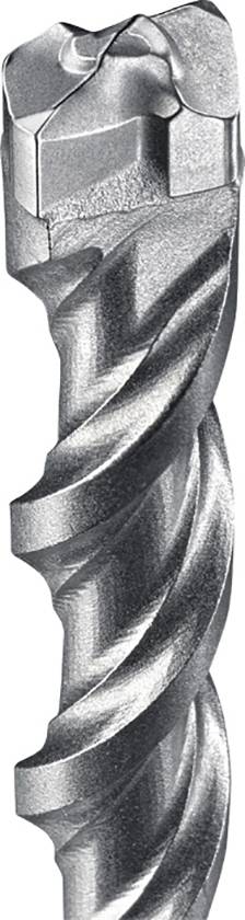 Nahaufnahme eines silbernen Metallbohrers mit spiralförmigem Design, geeignet für Bohrarbeiten in harten Materialien.