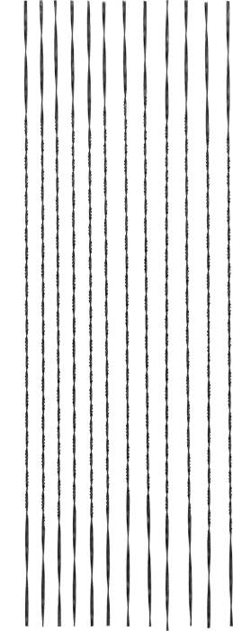 Mehrere vertikale, parallele weiße Linien auf schwarzem Hintergrund, die durch Schattierungen und Muster variieren.