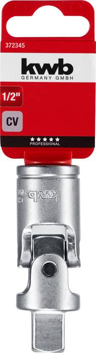 Kreuzgelenk mit 1/2 Zoll Antrieb, Marke 'kwb Germany GmbH', verpackt mit rotem Etikett. Geeignet für professionellen Einsatz.