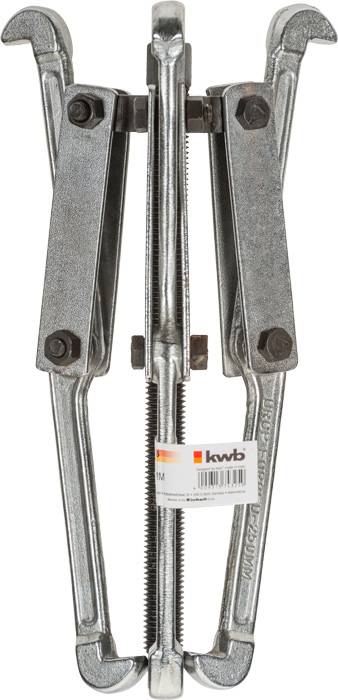 Ein Metallwerkzeug mit zwei Griffen und einem zentralen Gewinde, vermutlich ein Abzieher, für das Lösen oder Entfernen von Teilen.