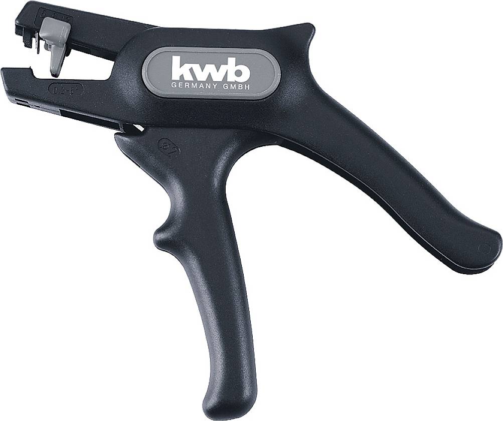 Schwarz-graue Abisolierzange der Marke kwb Germany GmbH, zur Entfernung von Isolierungen auf Kabeln, ergonomisch geformt.