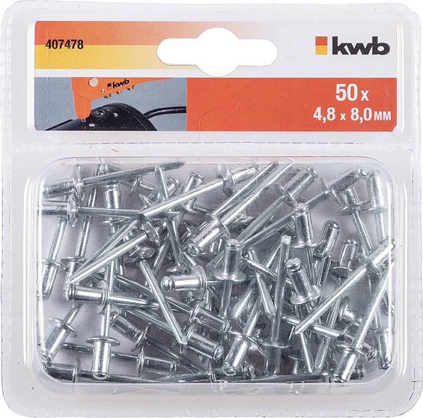 Kwb 407478 Blindniete (Ø x L) 4.8mm x 8mm Aluminium Aluminium Aluminium 50St.