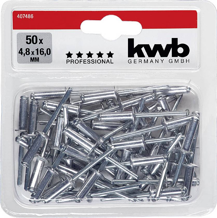 Kwb 407486 Blindniete (Ø x L) 4.8mm x 16mm Aluminium Aluminium Aluminium 50St.