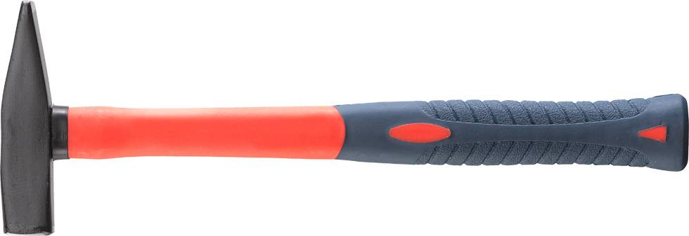 Ein Hammer mit orangem Griff und schwarzem Kopf, geeignet für vielseitige handwerkliche Arbeiten.