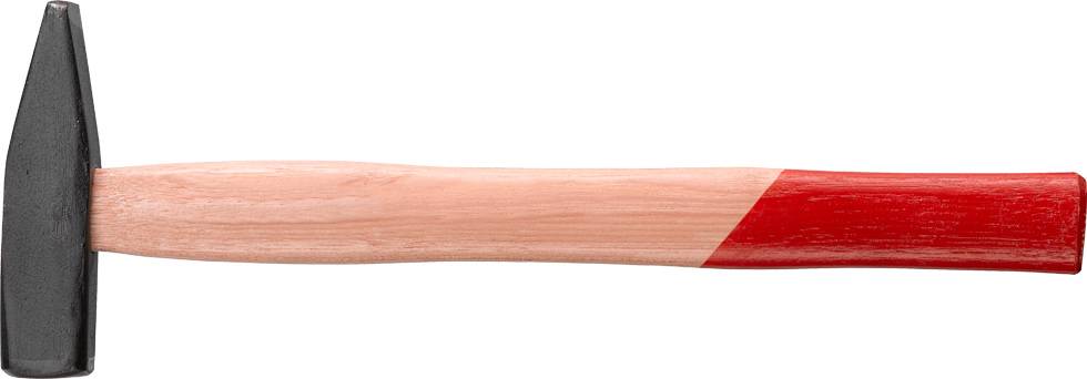Ein Hammer mit Holzgriff und rotem Ende, geeignet für Handwerksarbeiten.