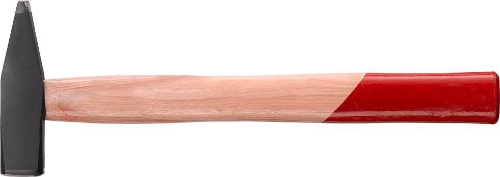Ein Hammer mit rotem Griff und Stahlkopf liegt horizontal.