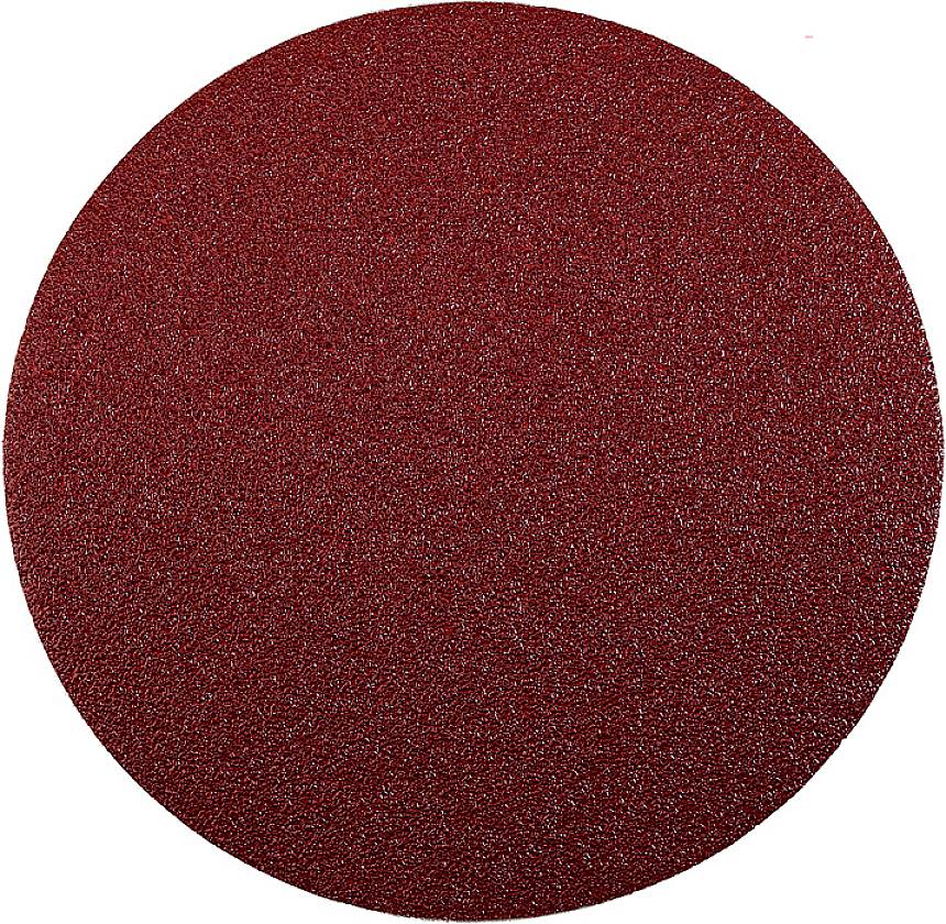 Ein rotes Schleifpapier in runder Form. Es wird für Schleifarbeiten auf Holz oder Metall verwendet.