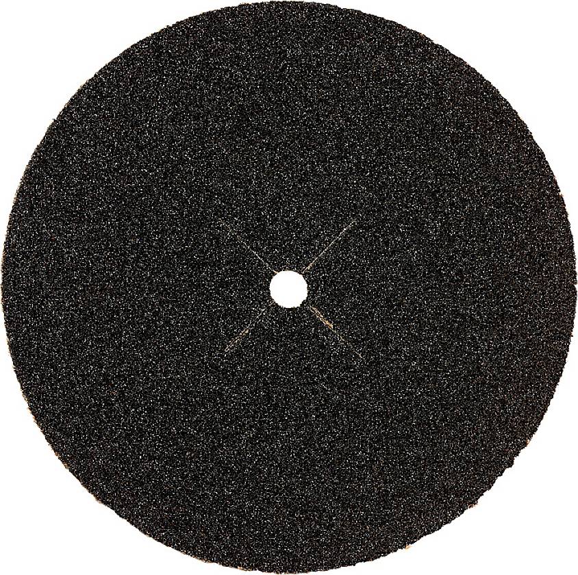 Schwarze Schleifscheibe mit zentralem Loch, verwendet für Schleifarbeiten an verschiedenen Materialien.