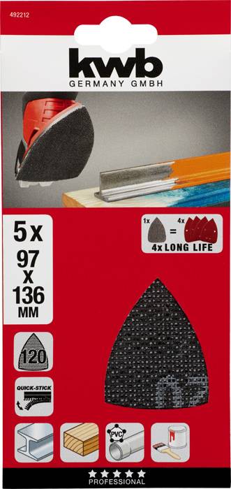 Kwb 492212 Schleifnetz für Deltaschleifer Körnung (num) 120 (L x B) 136mm x 97mm 5St.