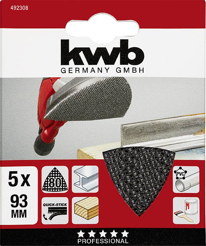 Kwb 492308 Schleifnetz für Deltaschleifer Körnung (num) 80 (L x B) 93mm x 93mm 5St.