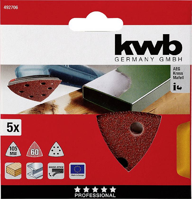 Kwb 492706 Deltaschleifpapier Körnung (num) 60 (Ø) 105mm 5St.