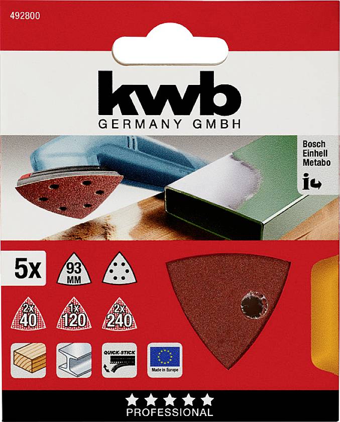 Kwb 492800 Deltaschleifpapier Körnung (num) 40, 120, 240 (Ø) 93mm 5St.