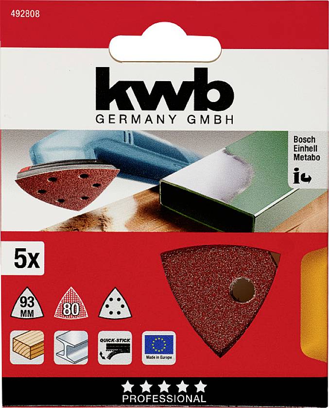 Kwb 492808 Deltaschleifpapier Körnung (num) 80 (Ø) 93mm 5St.