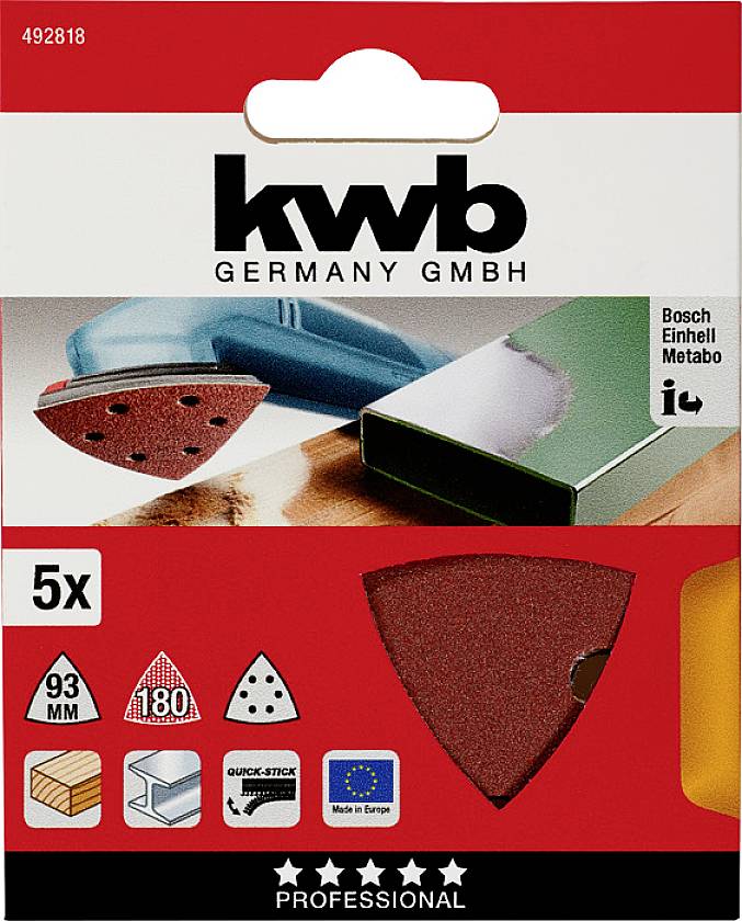 Kwb 492818 Deltaschleifpapier Körnung (num) 180 (Ø) 93mm 5St.