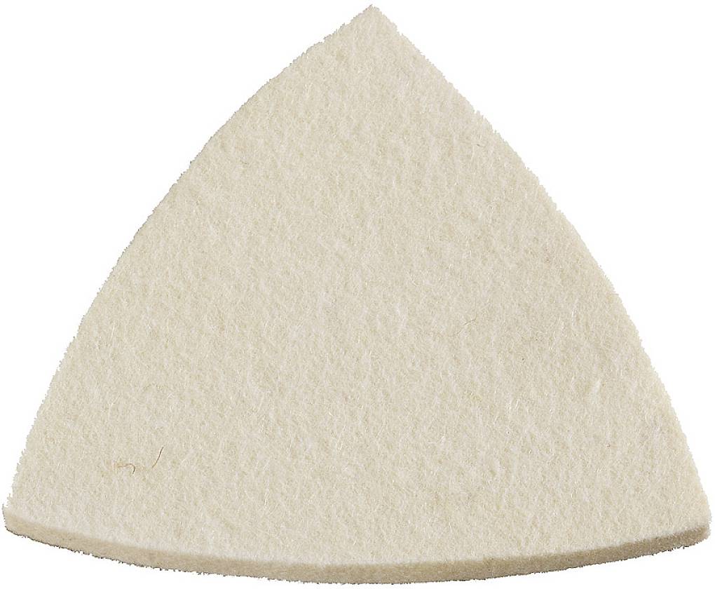 Ein dreieckiges Stück Filz in hellem Beige.