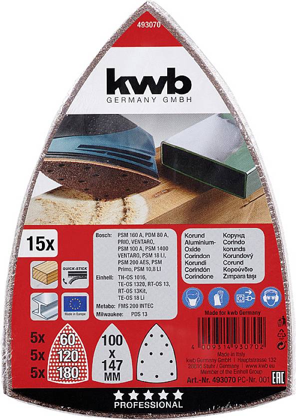 Kwb 493070 Deltaschleifpapier Körnung (num) 60, 120, 180 15St.