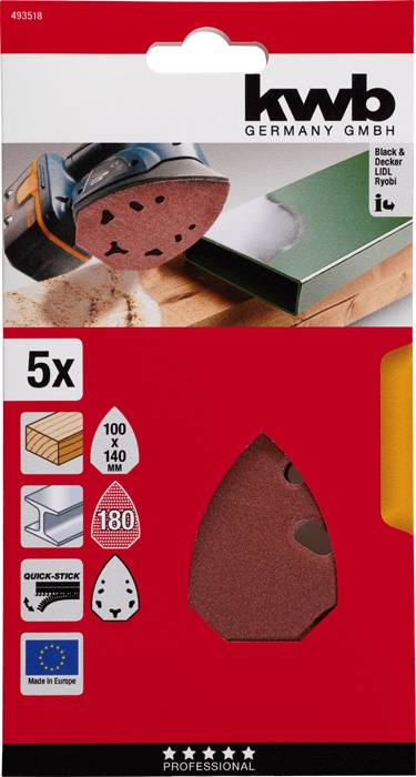 Kwb 493518 Deltaschleifpapier Körnung (num) 180 (L x B) 140mm x 100mm 5St.