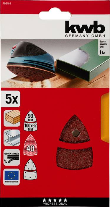 Kwb 496104 Deltaschleifpapier Körnung (num) 40 (L x B) 62, 93 mm, mm x 100mm 5St.