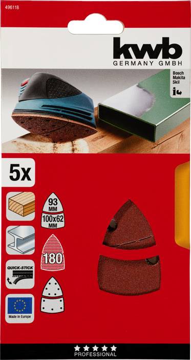 Kwb 496118 Deltaschleifpapier Körnung (num) 180 (L x B) 62, 93 mm, mm x 100mm 5St.