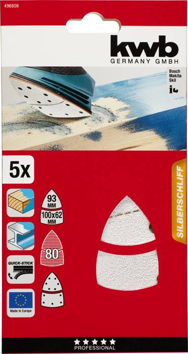 Kwb 496808 Deltaschleifpapier Körnung (num) 80 (L x B) 62, 93 mm, mm x 100mm 5St.