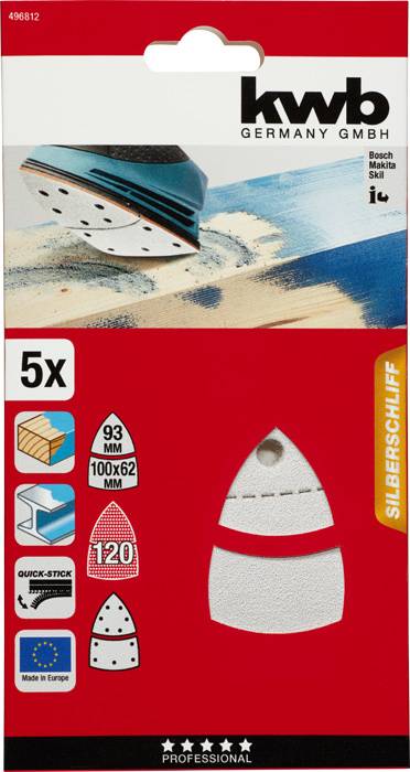 Kwb 496812 Deltaschleifpapier Körnung (num) 120 (L x B) 62, 93 mm, mm x 100mm 5St.