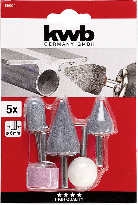 Schleifaufsätze Set 5-teilig, KWB Germany. Verschiedene Formen für Bohrer, geeignet für Metallbearbeitung.