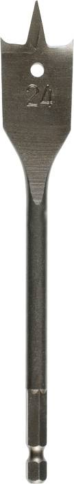 Flachfräsbohrer mit einer Breite von 24 mm, spitzer Spitze und zylindrischem Schaft, geeignet für Holzbohrungen.
