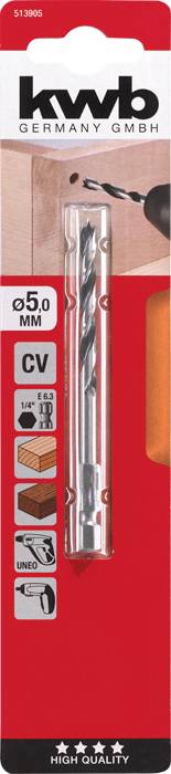 Bohrer von KWB Germany GmbH in roter Verpackung. Spezifikation: Ø 5,0 mm, hoher Qualität. Geeignet für Holz und Metall.