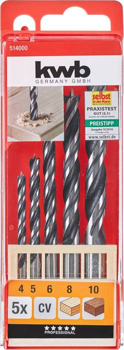 Kwb 514000 Holz-Spiralbohrer-Set 5teilig 4 mm, 5 mm, 6 mm, 8 mm, 10mm 5St.