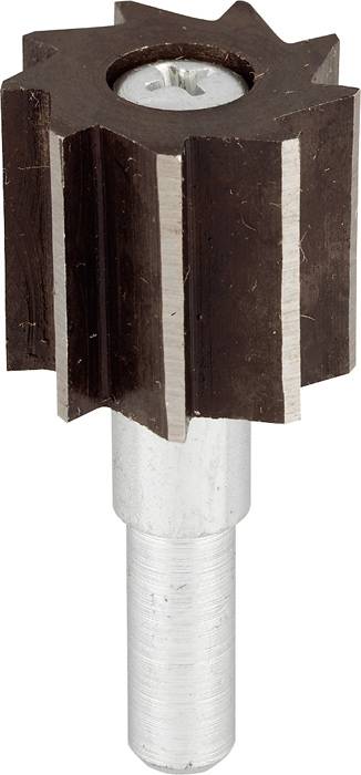 Ein Metallfräser mit mehreren Zähnen und einem zylindrischen Schaft, verwendet zum Schneiden von Materialien in der Metallverarbeitung.