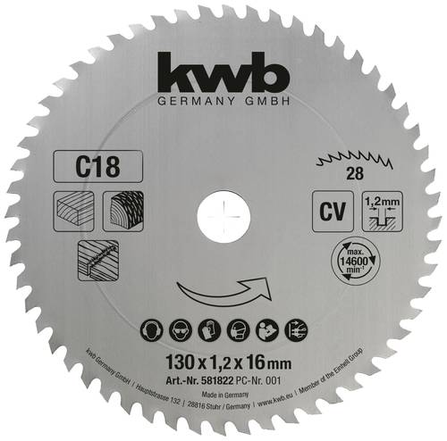 Kwb 581822 Kreissägeblatt 130 x 16mm 1St.