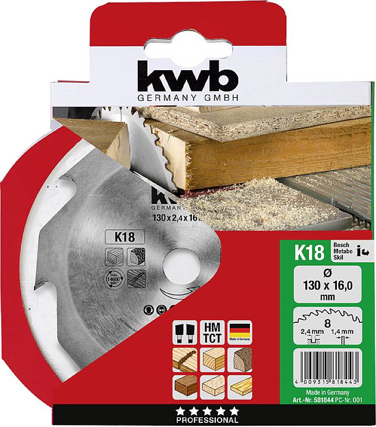 Kwb 581844 Kreissägeblatt 130 x 16mm 1St.