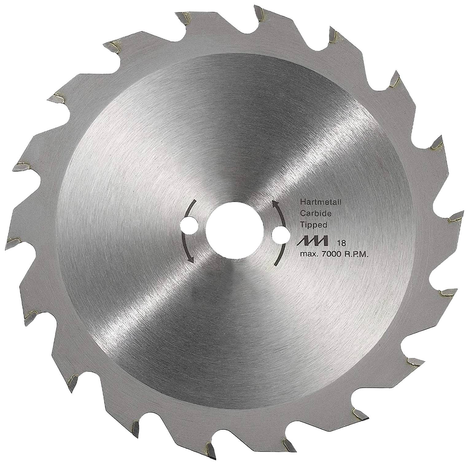 Kreissägeblatt mit Hartmetallzähnen, geeignet für eine maximale Drehzahl von 7000 U/min. Links- und Rechtsdrehrichtung angezeigt.