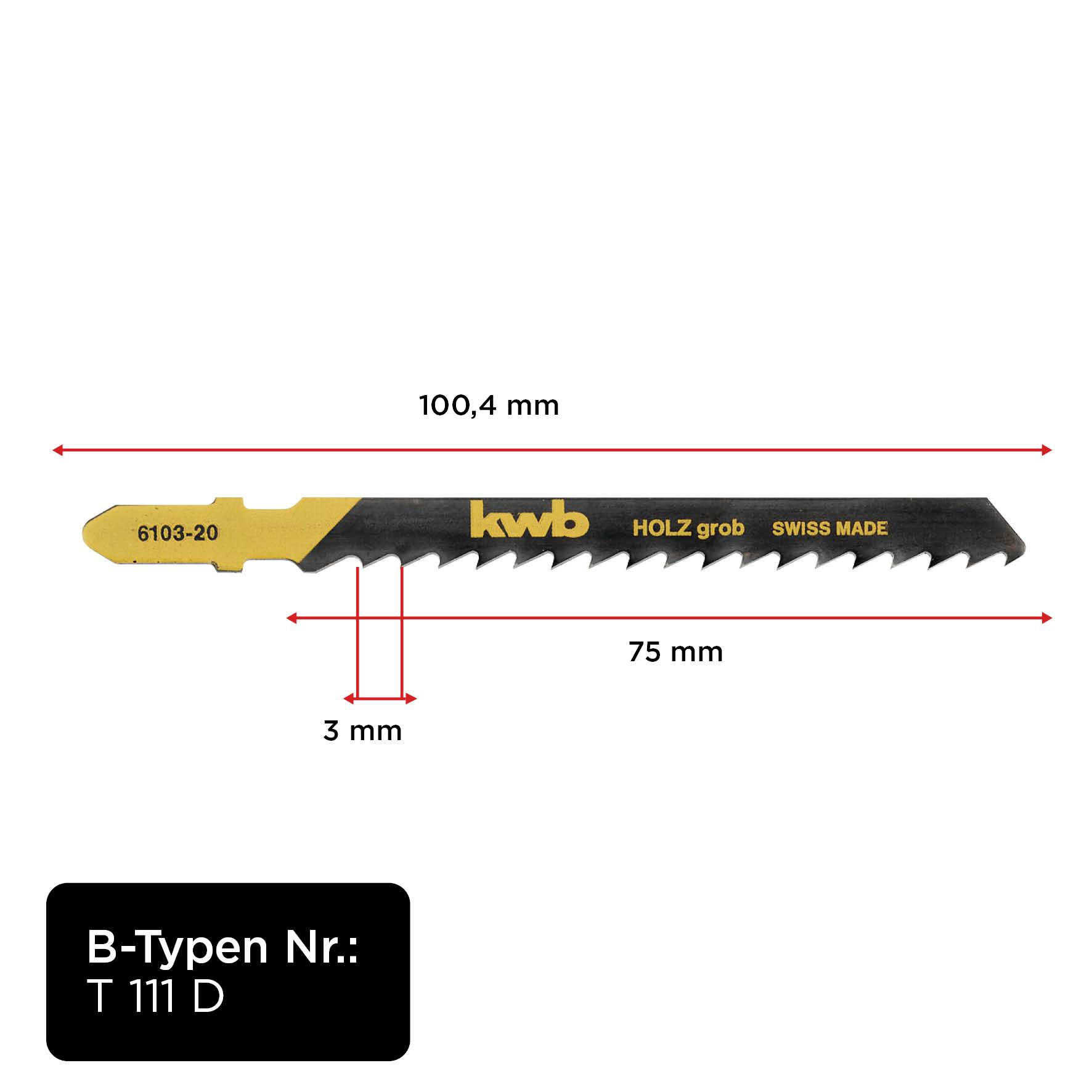 Kwb 610320 Stichsägeblätter, Holzbearbeitung, spezieller Einstichzahn, HCS, 2 x grob 2St.