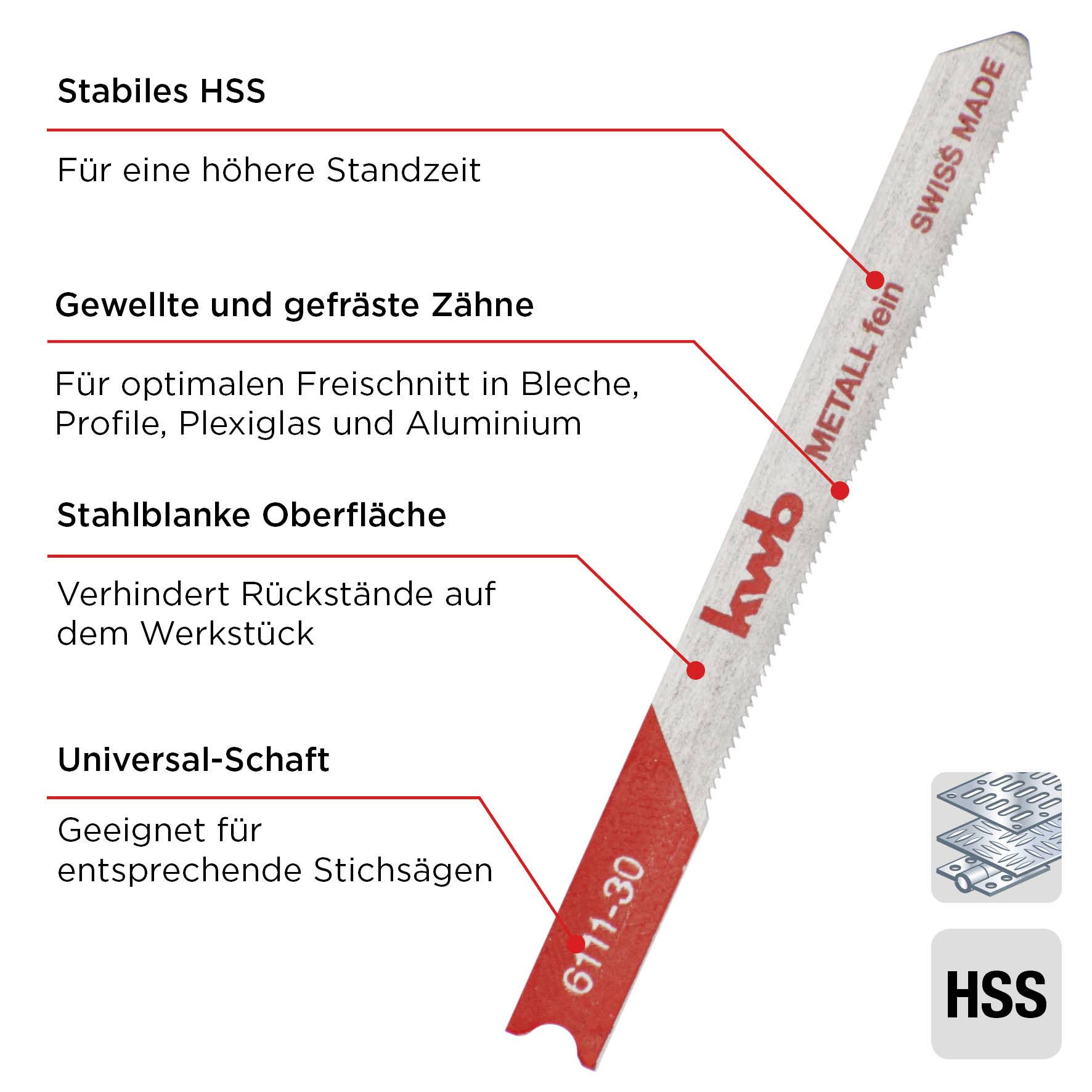 Kwb 611130 Stichsägeblätter, Metallbearbeitung, HSS, 2 x fein 2St.