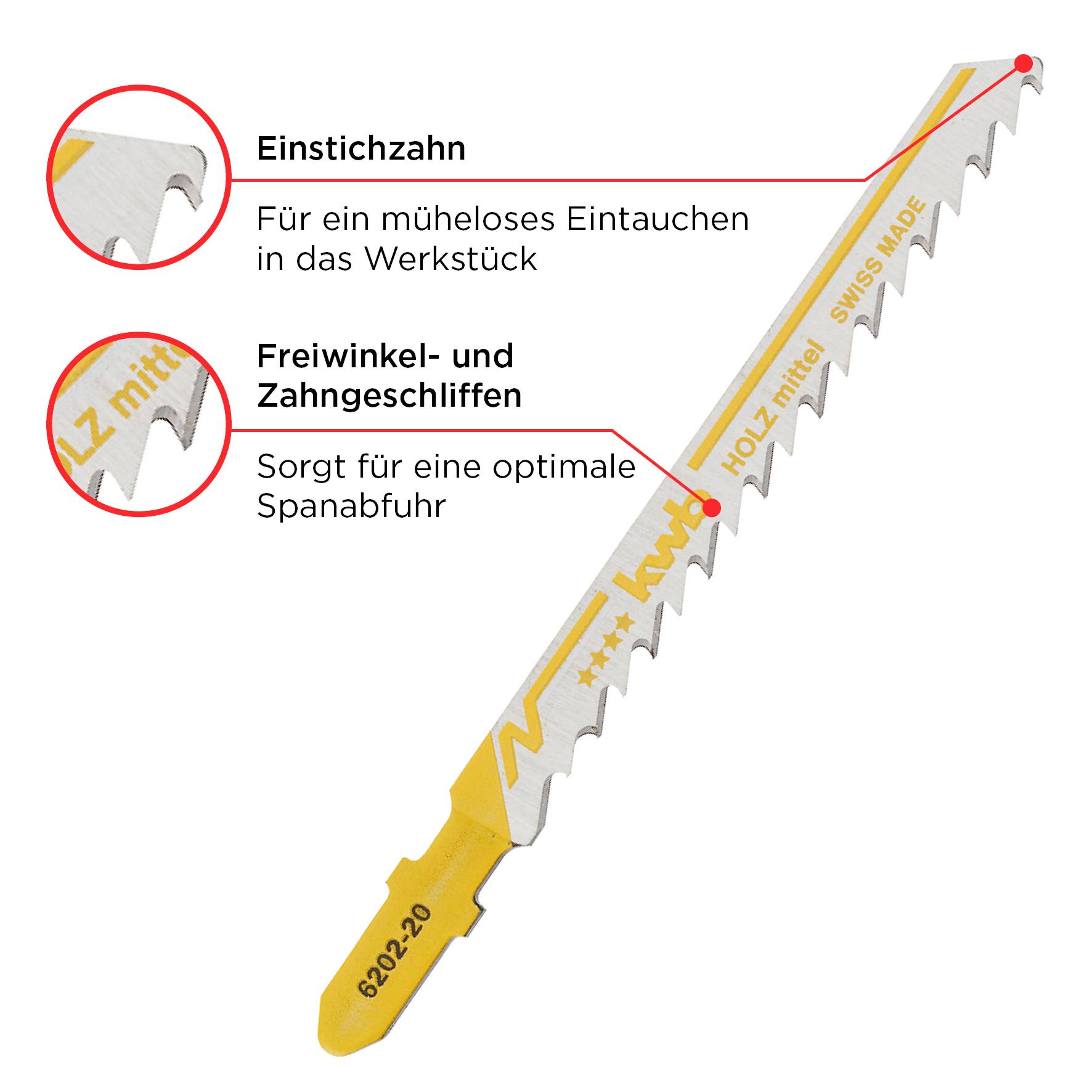 Kwb 620220 Stichsägeblätter, Holzbearbeitung, HCS, Einnockenschaft, 2 x mittel 2St.