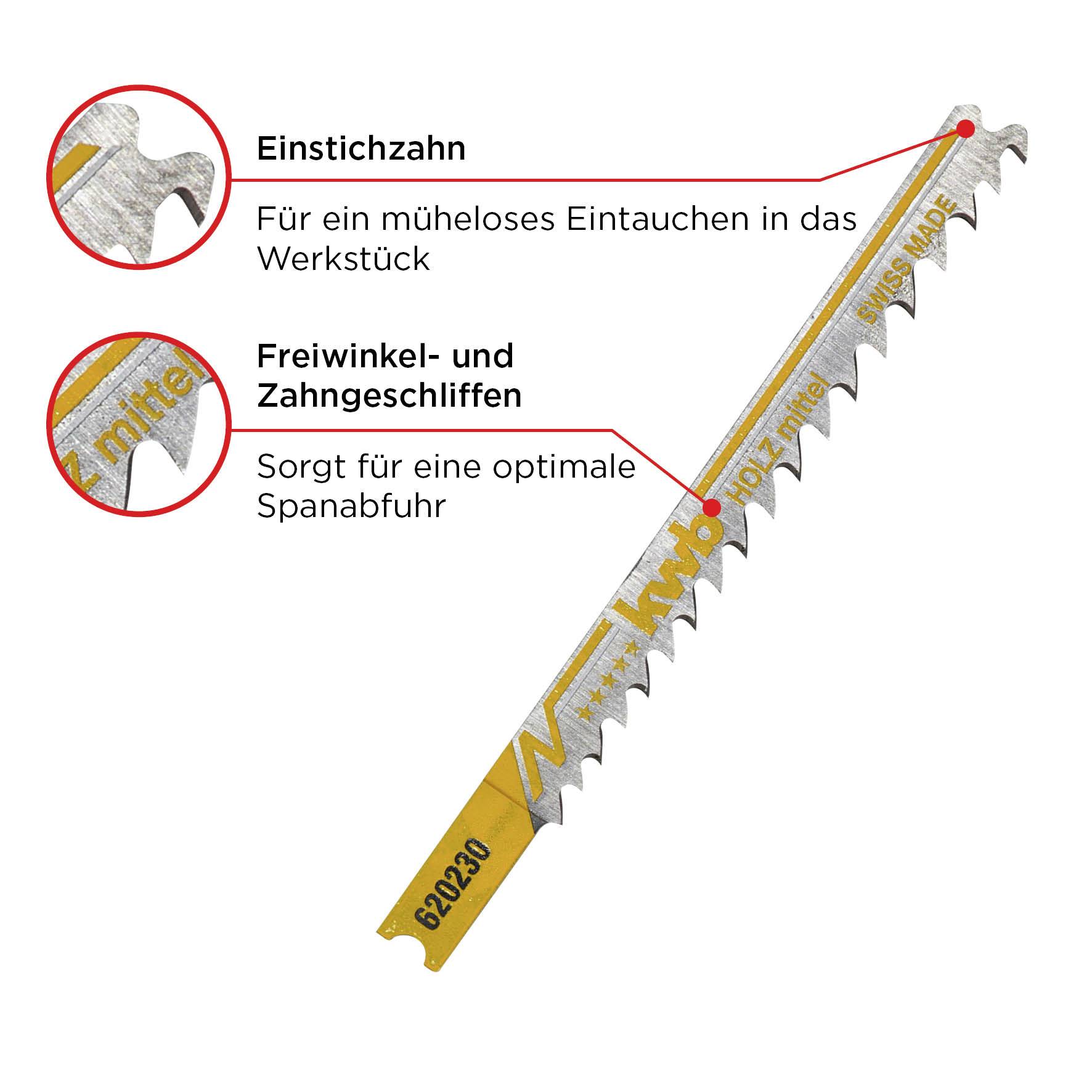 Kwb 620235 Stichsägeblätter, Holzbearbeitung, HCS, Universalschaft, Profi-Pack, 5 x mittel 5St.