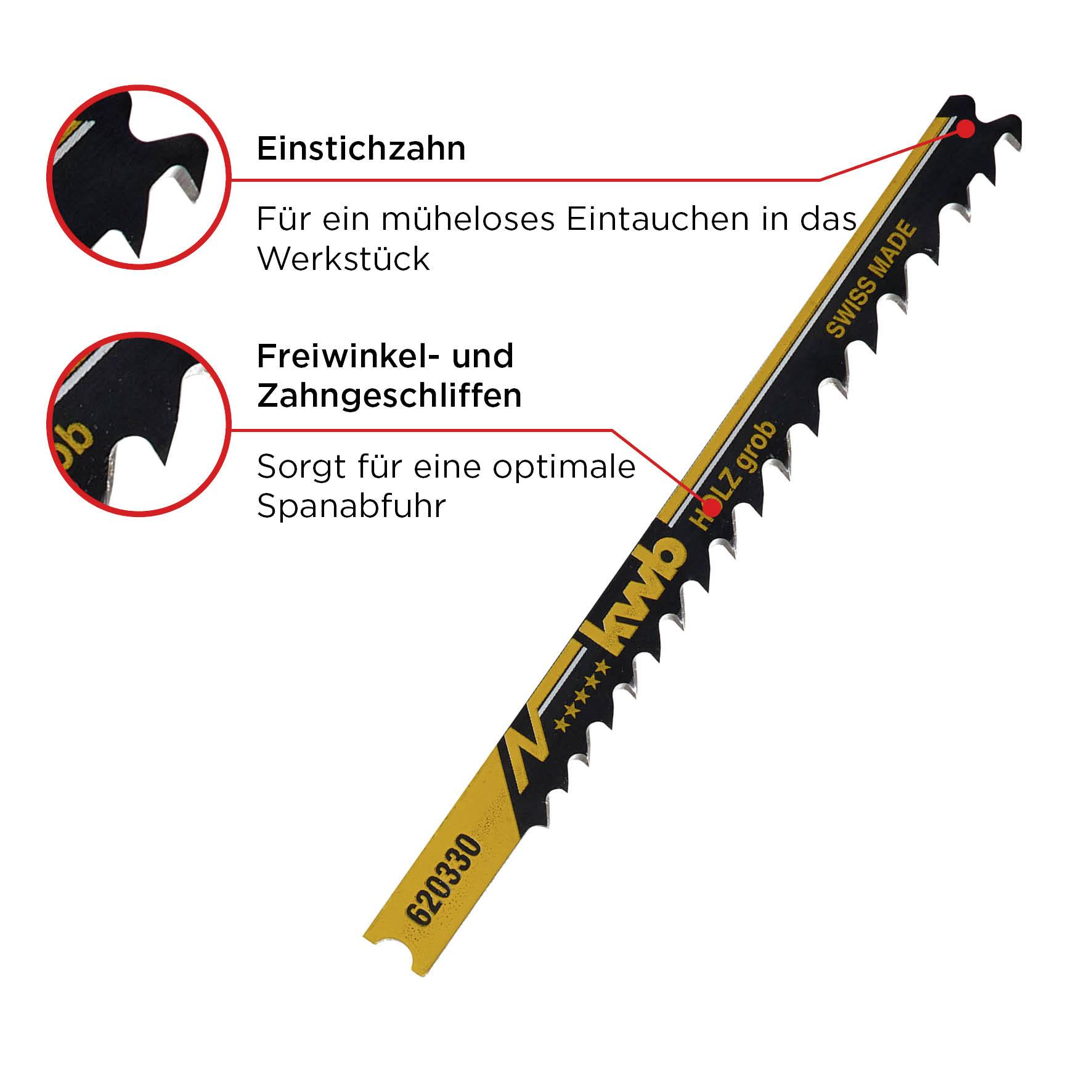 Kwb 620330 Stichsägeblätter, Holzbearbeitung, HCS, Universalschaft, 2 x grob 2St.