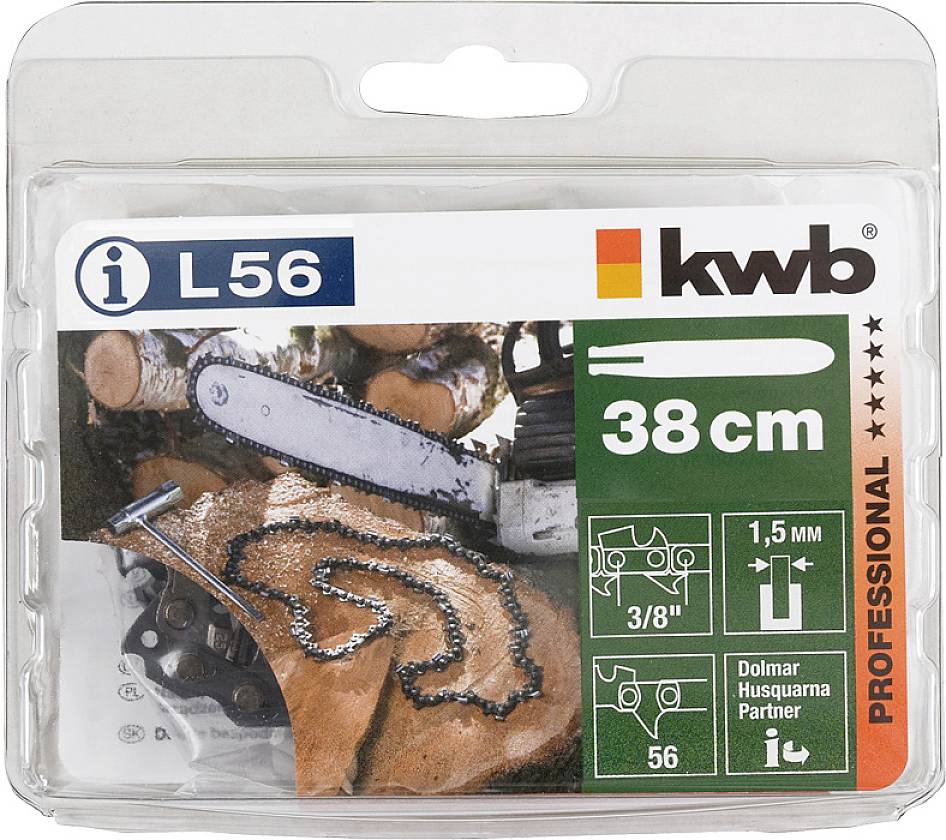 'Verpackung für Kettensägekette, Länge 38 cm, kompatibel mit Dolmar, Husqvarna, Partner. Markiert mit 