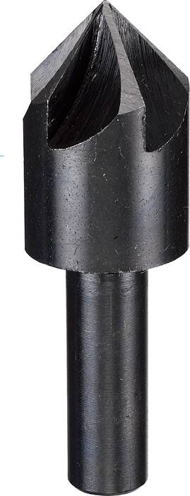 Kegelsenker aus Metall, vorderansicht. Werkzeug zur Erweiterung von Bohrlöchern, konischer Einsatz oben, glatter Schaft unten.